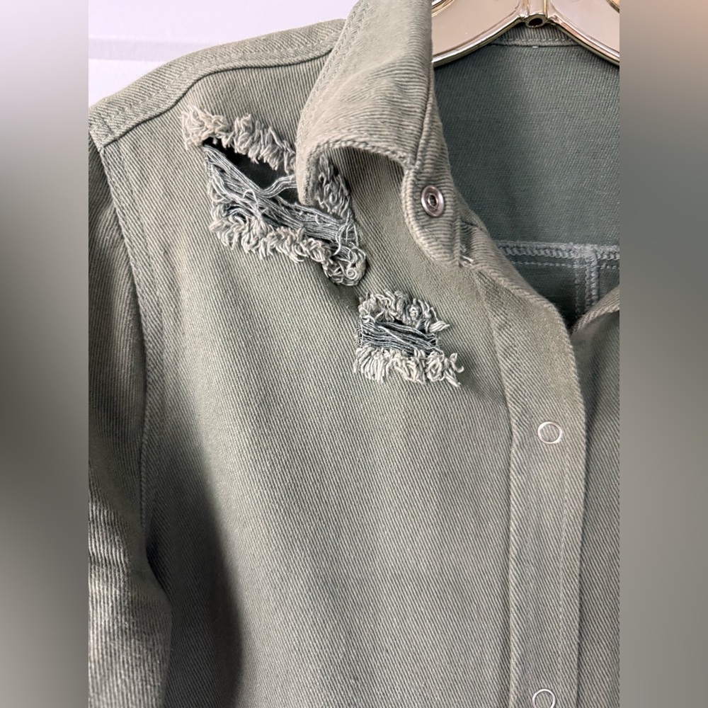 Green Distressed Button Down - Picture 2 of 7